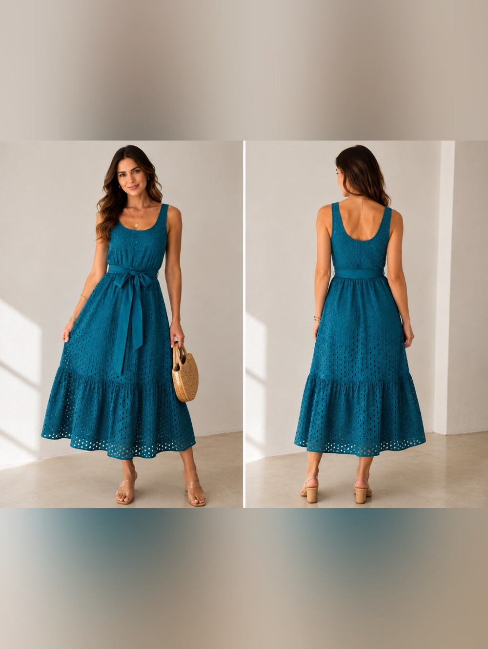 NWT J.Crew Turquoise Eyelet Cotton Midi Dress Belted Lined Size 2 Hidden Zip
